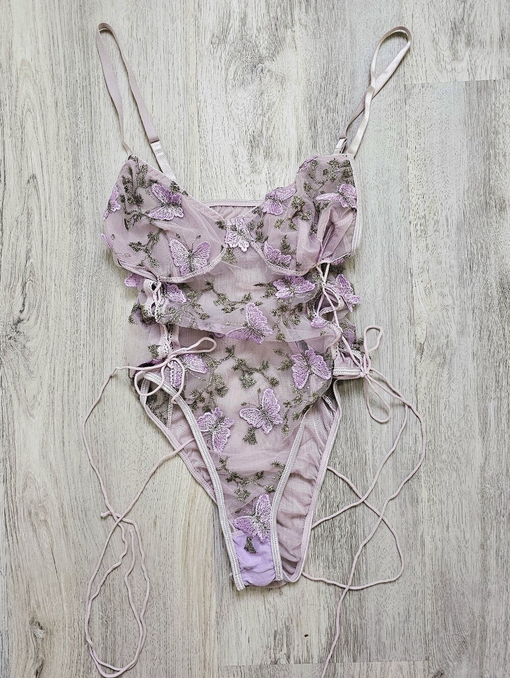 Fairycore Sheer Butterfly Mesh Applique Lingerie Teddy